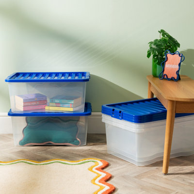 Wham Crystal 45L Box & Stronger Lid Pk5 Clear/blue from B&Q