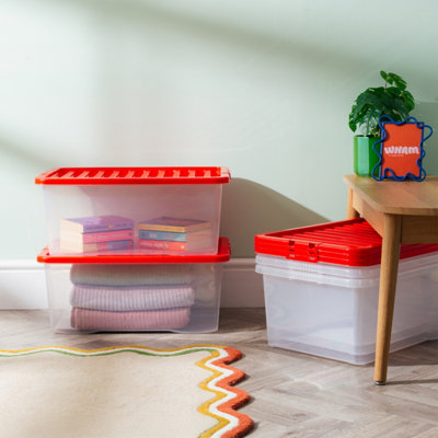 Wham Crystal 45L Box & Stronger Lid Pk5 Clear/red from B&Q