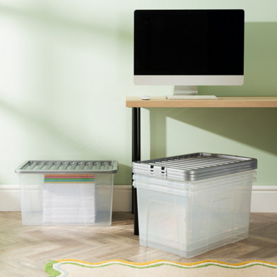 Wham Crystal 60L Box & Stronger Lid Pk4 Clear/silver from B&Q