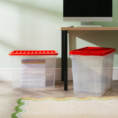 Wham Crystal 80L Box & Stronger Lid Pk3 Clear/red from B&Q