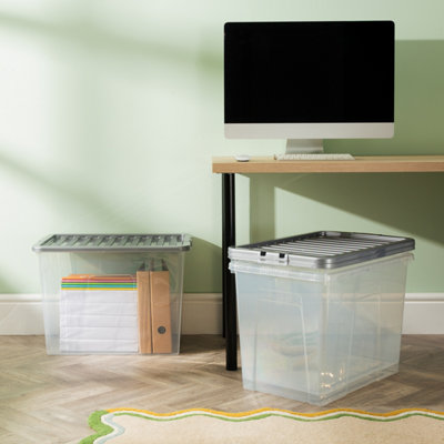 Wham Crystal 80L Box & Stronger Lid Pk3 Clear/silver from B&Q