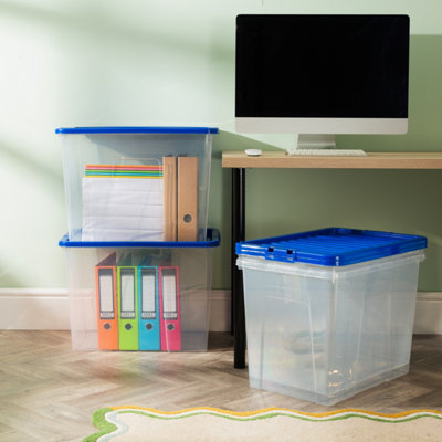 Wham Crystal 80L Box & Stronger Lid Pk4 Clear/blue from B&Q