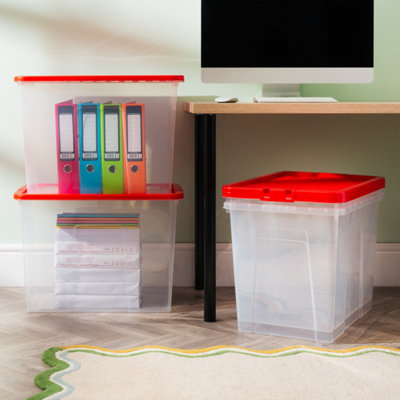 Wham Crystal 80L Box & Stronger Lid Pk4 Clear/red from B&Q