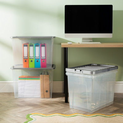 Wham Crystal 80L Box & Stronger Lid Pk4 Clear/silver from B&Q