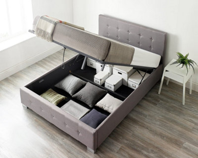 Aspire Grey End Lift Ottoman Storage Bed Single, Linen