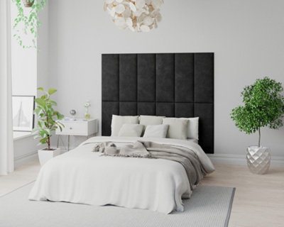 Aspire Easymount Wall Mounted Upholstered Panels, Modular Diy Headboard In Kimiyo Linen Fabric, Charcoal (Pack Of 2)