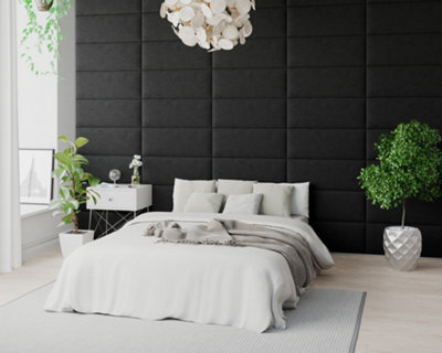 Aspire Easymount Wall Mounted Upholstered Panels, Modular Diy Headboard In Plush Velvet Fabric, Ebony (Pack Of 2)