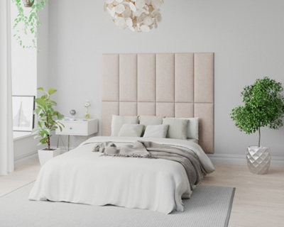 Aspire Easymount Wall Mounted Upholstered Panels, Modular Diy Headboard In Saxon Twill Fabric, Natural (Pack Of 2)