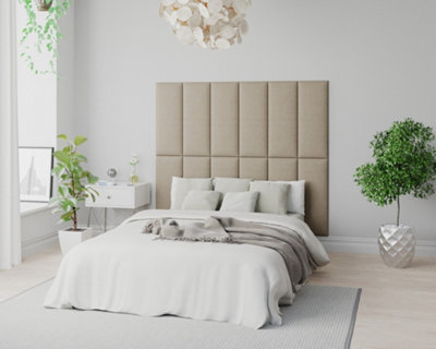 Aspire Easymount Wall Mounted Upholstered Panels, Modular Diy Headboard In Eire Linen Fabric, Natural (Pack Of 4)