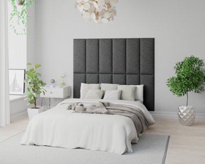 Aspire Easymount Wall Mounted Upholstered Panels, Modular Diy Headboard In Saxon Twill Fabric, Charcoal (Pack Of 4)