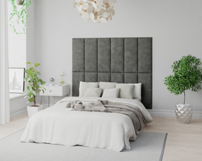 Aspire Easymount Wall Mounted Upholstered Panels, Modular Diy Headboard In Kimiyo Linen Fabric, Granite (Pack Of 8)