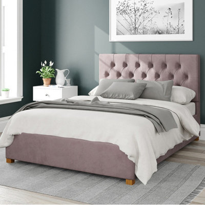 B&Q -  Olivier Fabric Ottoman BedPlush Velvet FabricBlushSmall Double