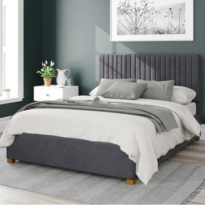 Aspire Grant Fabric Ottoman Bed, Plush Velvet Fabric, Steel, Double