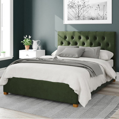 Aspire Olivier Fabric Ottoman Bed, Plush Velvet Fabric, Forest Superking Green