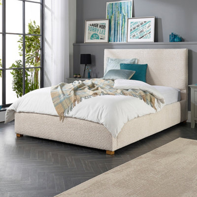 Aspire Bouclé Upholstered Garland Ottoman Bed Frame, Cream