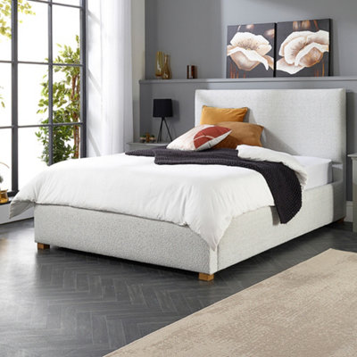 Aspire Bouclé Upholstered Garland Ottoman Bed Frame, Platinum
