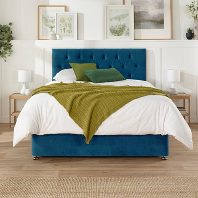 Aspire Olivier Divan, Plush Fabric, Strutted Headboard, No Drawers, Marine, Double Small