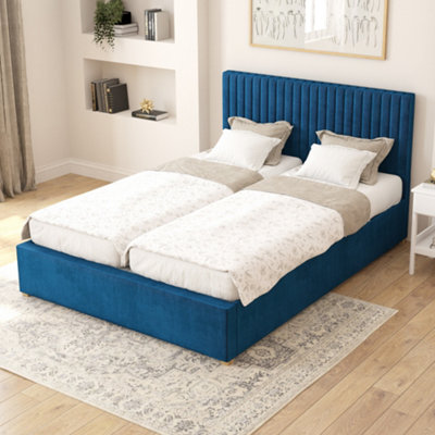 Aspire Grant Electric Adjustable Bed Upholstered With Pocket Sprung Mattress Uk Made, Plush Navy, Size Superking Light