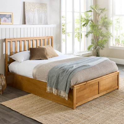 Aspire Grain Wooden Ottoman Storage Bed In Natural, Double Small