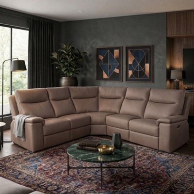 Aspire Marlowe Real Leather Power Recliner 2C2 Corner Sofa With Usb ChargingTaupe