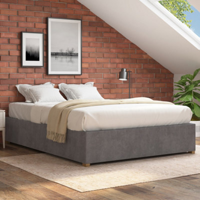 Aspire Upholstered Platform Ottoman Bed Frame Uk MadePlush SteelSize Small Double from B&Q
