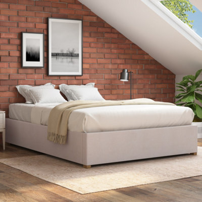 B&Q -  Upholstered Platform Ottoman Bed Frame Uk MadeKimiyo Linen BeigeSize King