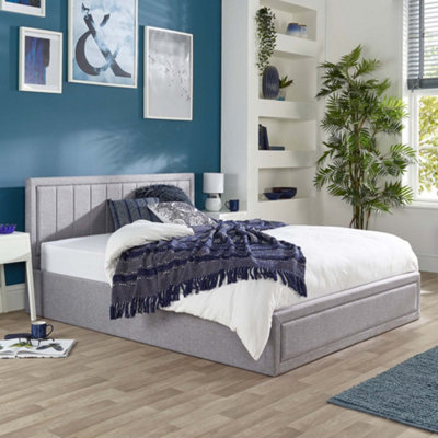 Aspire Castleton Linen Quilted Headboard Ottoman Bed, Size King Grey