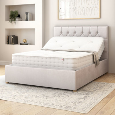 Aspire Light/Silver Olivier Electric Adjustable Bed Upholstered With Pocket Sprung Mattress Uk Made, Plush Superking Medium