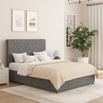 Aspire Taylor Ottoman Bed Frame, Plush Velvet Steel, Small Double