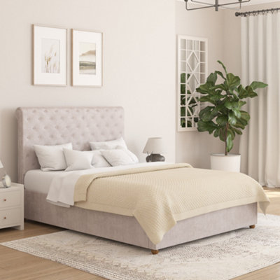 B&Q -  Taylor Ottoman Bed FramePlush Velvet Light SilverKing