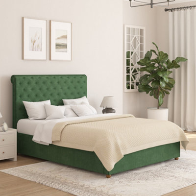 Aspire Taylor Ottoman Bed Frame, Plush Velvet Forest King Green