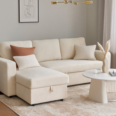 Aspire Light/Grey Nexis Corner Sofa Bed With Storage, Chaise On The Left, Natural Size 1