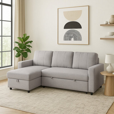 Aspire Grey Nexis Corner Sofa Bed With Storage, Chaise On The Left, Size 1