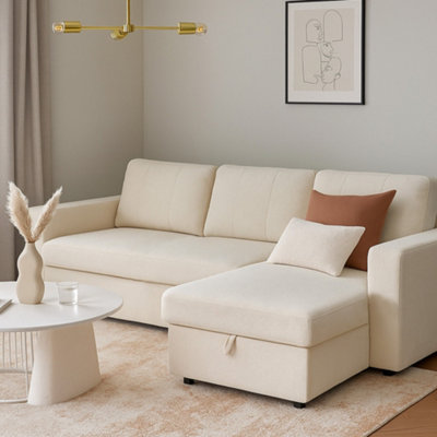 Aspire Light/Grey Nexis Corner Sofa Bed With Storage, Chaise On The Right Natural Size 1