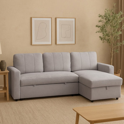Aspire Grey Nexis Corner Sofa Bed With Storage, Chaise On The Right, Size 1