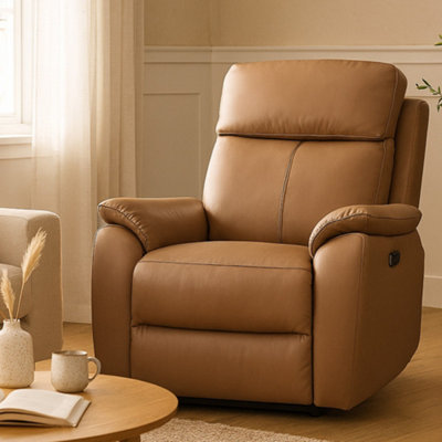 Aspire Grain/Black Kingsmere Power Recliner Armchair (1 Seater) In Real Leather, Tan Size 1