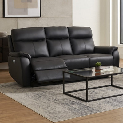 Aspire Black Kingsmere Seater Power Recliner Sofa In Real Leather, Size 3