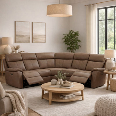 Aspire Grain/Black Kingsmere Corner Power Recliner Sofa, Tan Large B&Q