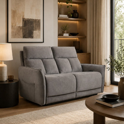 B&Q -  Grayson Fabric Upholstered Power Recliner Two Seater Sofa With Usb Charging