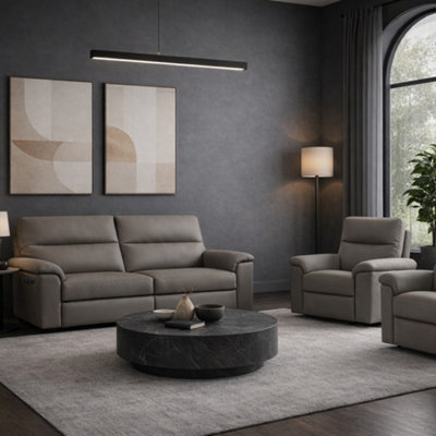 B&Q -  Marlowe Real Leather Power Recliner 3 + 1 + 1 Sofa Set With Usb ChargingSlate