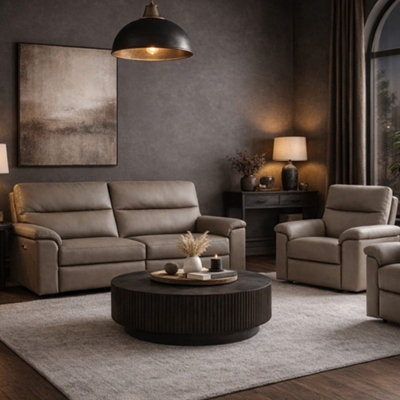 B&Q -  Marlowe Real Leather Power Recliner 3 + 1 + 1 Sofa Set With Usb ChargingTaupe