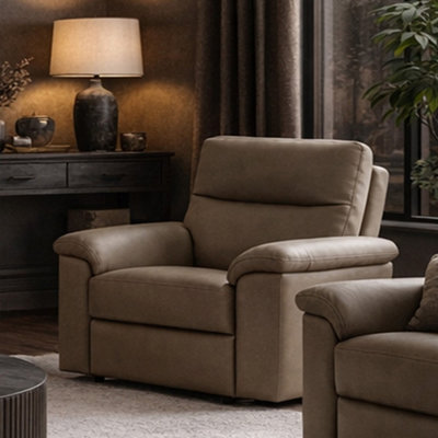 B&Q -  Marlowe Real Leather Power Recliner Armchair With Usb ChargingTaupe