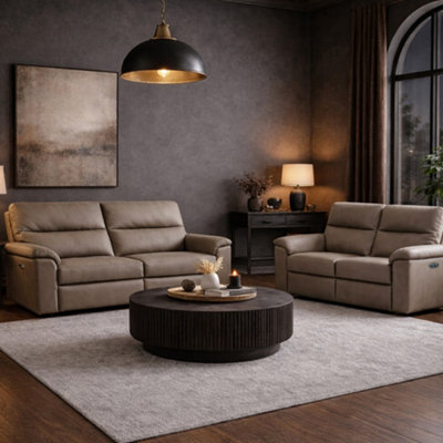 B&Q -  Marlowe Real Leather Power Recliner 3 + 2 Sofa Set With Usb ChargingTaupe