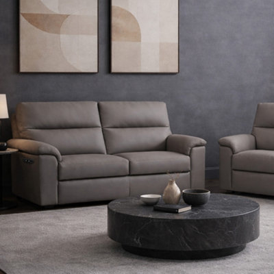 B&Q -  Marlowe Real Leather Power Recliner Two Seater Sofa With Usb ChargingSlate