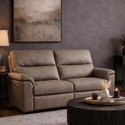 B&Q -  Marlowe Real Leather Power Recliner Two Seater Sofa With Usb ChargingTaupe