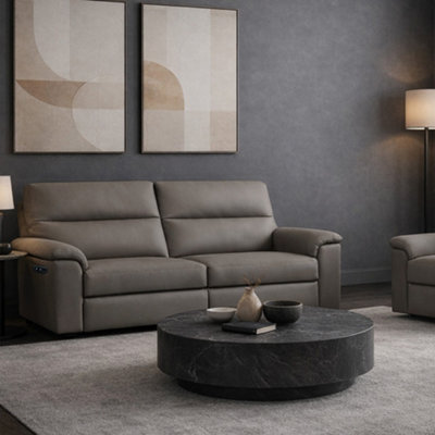 B&Q -  Marlowe Real Leather Power Recliner Three Seater Sofa With Usb ChargingSlate