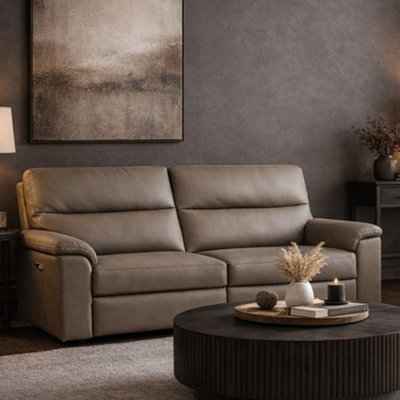 Aspire Marlowe Real Leather Power Recliner Three Seater Sofa With Usb ChargingTaupe