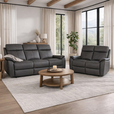 Aspire Kingsmere 3 + 2 Power Recliner Sofa Set in Real Leather in Charcoal - Image 3