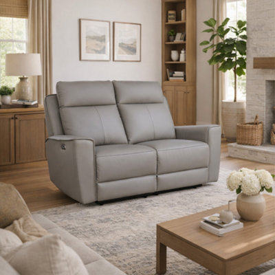 Aspire Rivington Real Leather Power Recliner Two Seater Sofa With Usb ChargingSlate