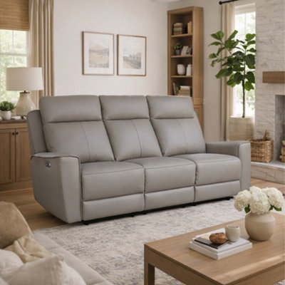 Aspire Rivington Real Leather Power Recliner Three Seater Sofa With Usb ChargingSlate